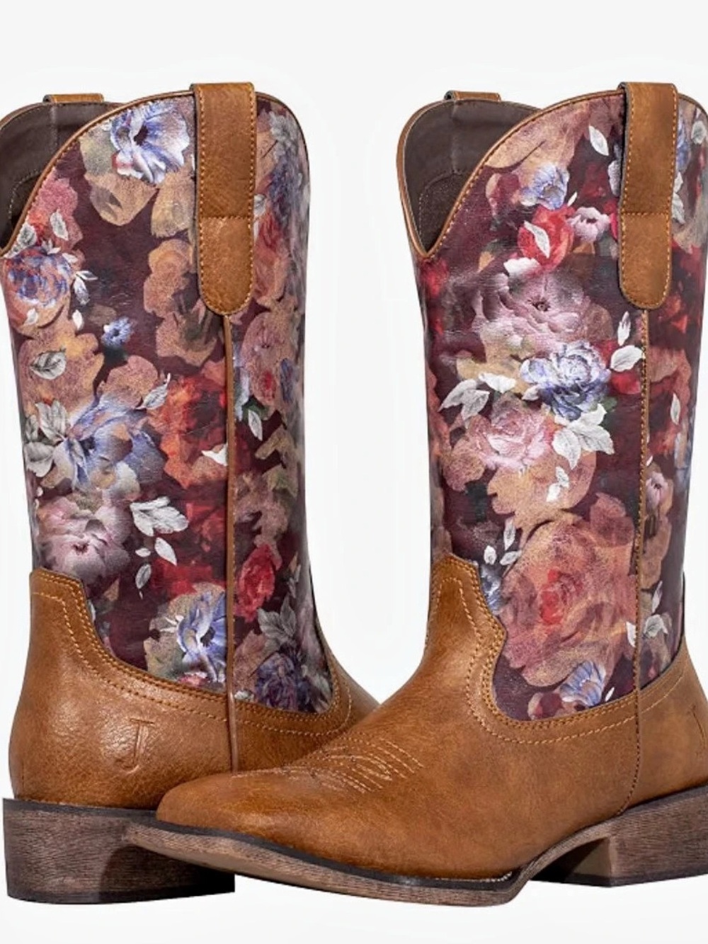 ISO J's.o.l.e Women's Floral Cowboy Boots Square Toe Fashion Western